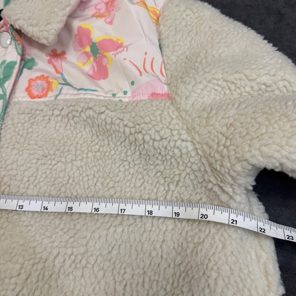 Preloved Women COACH Blocked Floral Cream Sherpa Oversize Jacket Small Winter - Picture 9 of 16